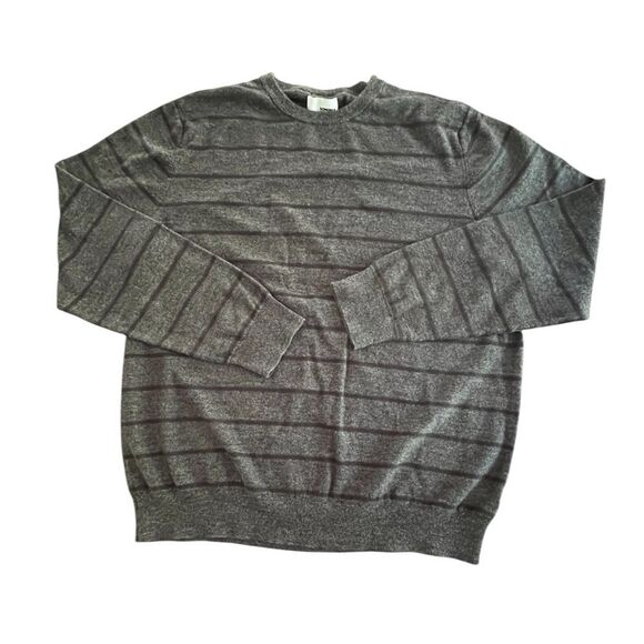 Mens’ Grey and Black Striped Cotton Sweater Size XL - Picture 1 of 4